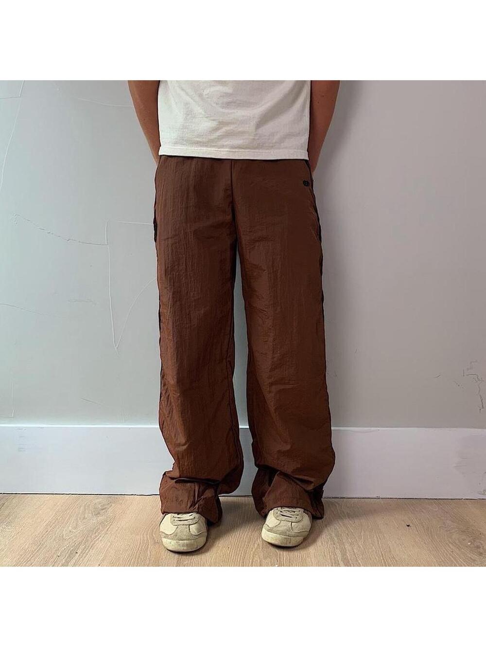 Y2k 2000s baggy loose lightweight striped Brown and Black windbreaker pants - Picture 7 of 8
